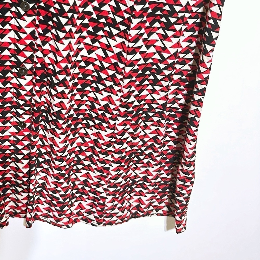 J. Jill Midi Womens Mod Print Navy Red Shirt Dress Size 12 Tab Sleeves Collared - Picture 7 of 13